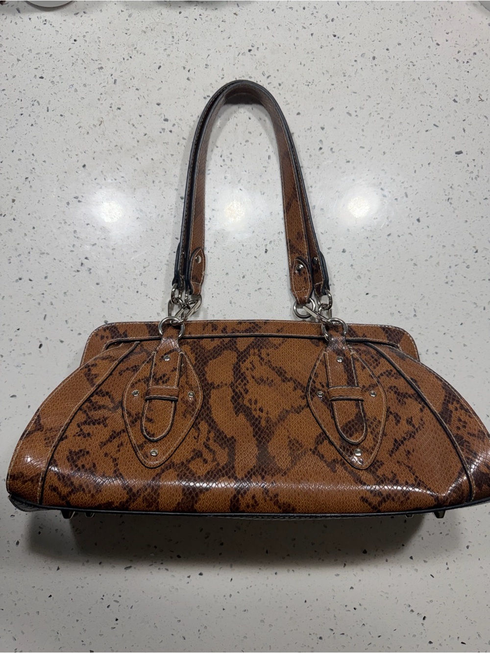 Women’s Brown Snake-Print Shoulder Bag